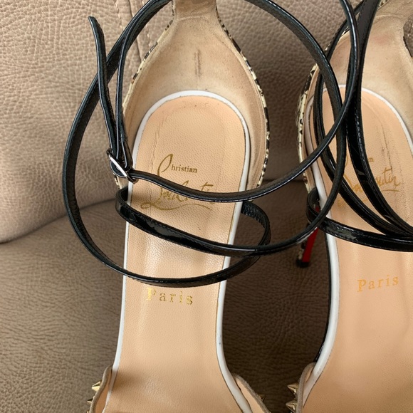 Christian Louboutin Monocronana 120 Black White Splattered Gold Spike 37 1/2 - Picture 6 of 16